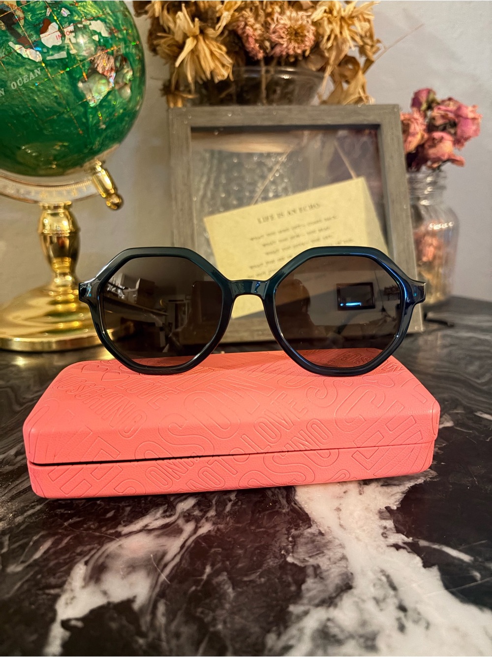 Love Mochino Round Frame Women's Sunglasses - Dark Green